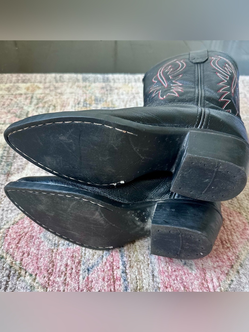 Kid’s Black Leather Cody James Cowboy Boots with Red Stitching - Picture 6 of 7